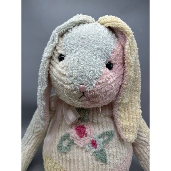 large fine toy Patchwork Chenille Stuffed Bunny Ribbon Pastel Plush animal READ - Picture 4 of 8
